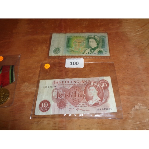 100 - 10 Shilling Note & £1 Note