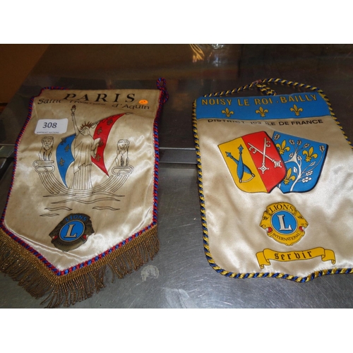 308 - 2 Fine LIONS Pennants (scarce & colourful)