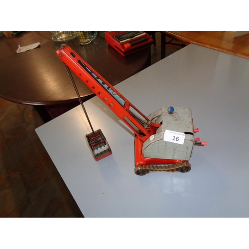 16 - Old Tin Toy Crane (Made in US Zone Germany - pwo)