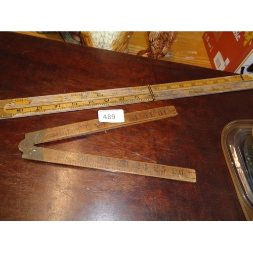 489 - 2 Old Measuring Rulers with Brass Trim