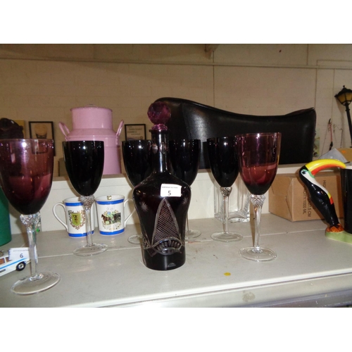 5 - Decanter & 6 Glasses