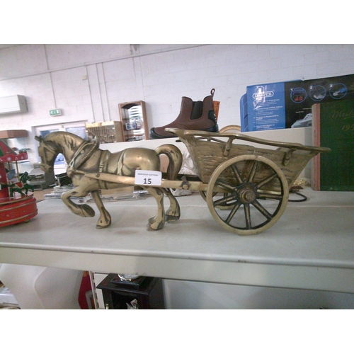 15 - Heavy Brass Horse & Cart