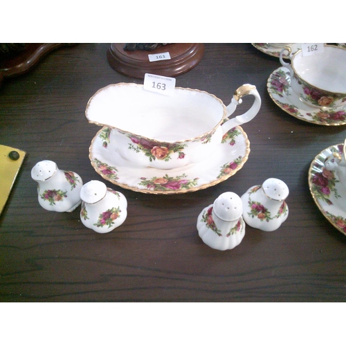 163 - Old Country Rose Gravy Boat with Salt & Pepper