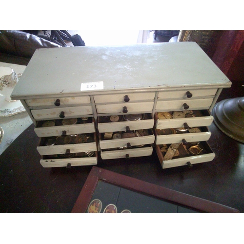 173 - Vintage Clock Menders Cabinet with Contents