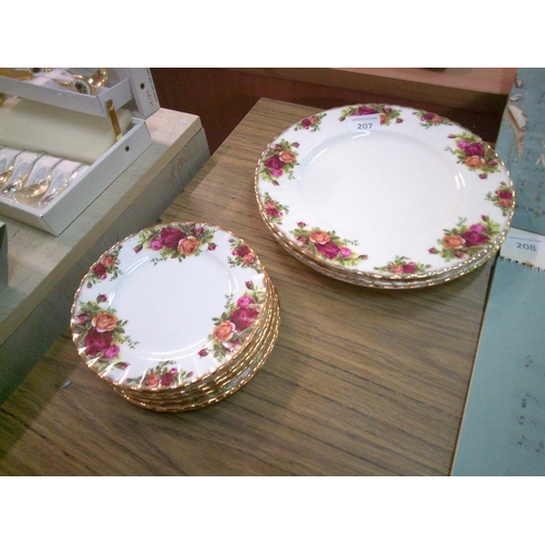 207 - 6 Old Country Rose Side Plates & 3 Dinner Plates