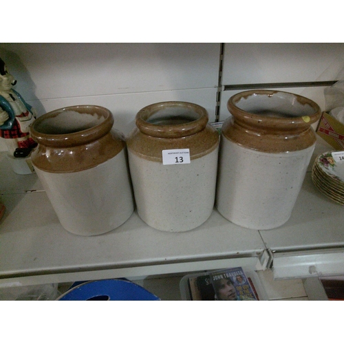 13 - 3 Vintage Crock Jars