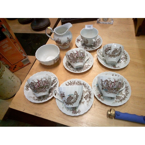 188 - 14 Pce Johnson Bros Ancient Towers Teaset