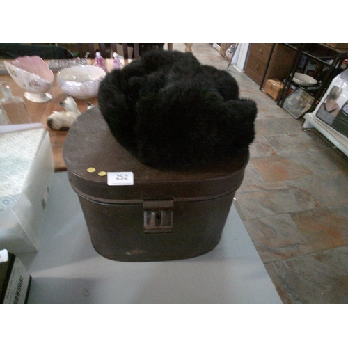 252 - Russian Hat & Vintage Metal Storage Box