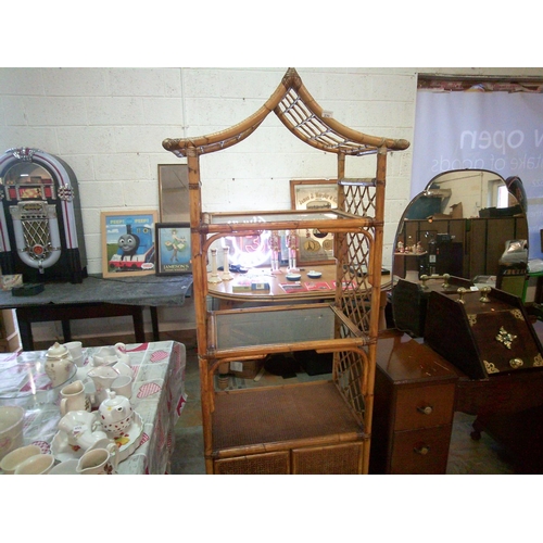 270 - Bamboo Shelving Unit with Glass Shelves (32