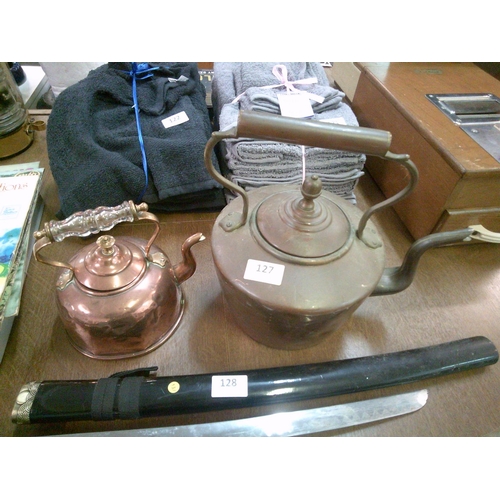 127 - 2 Old Copper Kettles