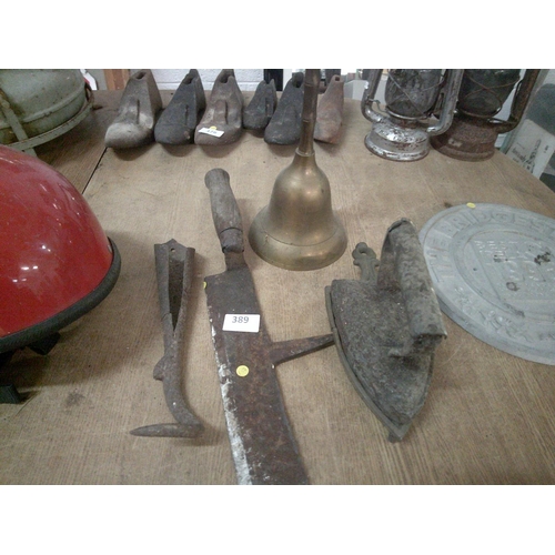 389 - 4 Vintage Items (incl Brass Bell)