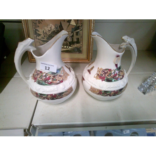 12 - 2 Cre Irish Porcelain Jugs