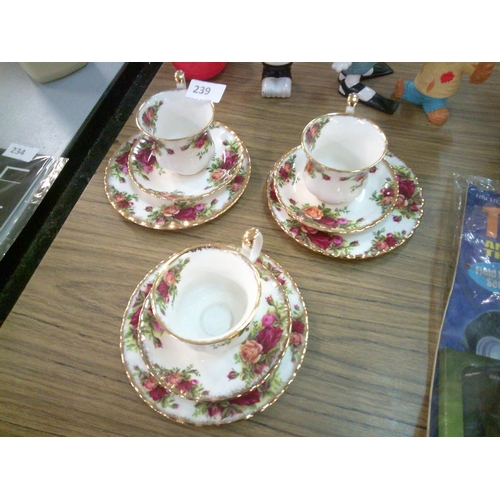 239 - 3 Old Country Rose Coffee Trios