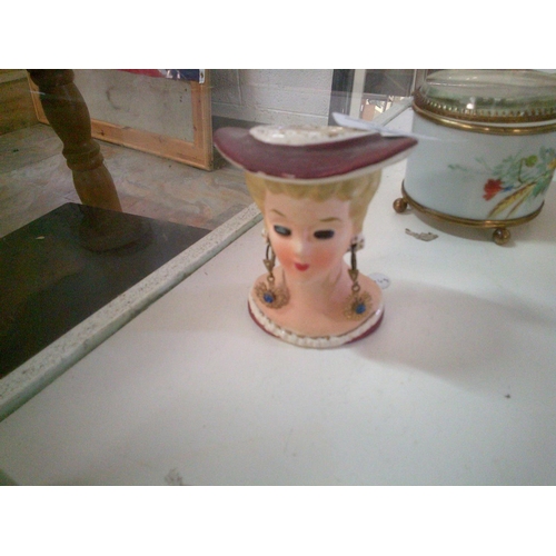 352 - Lady Head Mini Vase with Purple Bonnet & Earrings