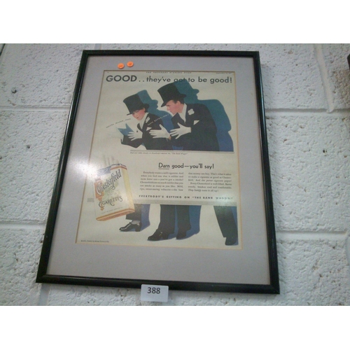 388 - Original Chesterfields Cigarettes Ad in Frame