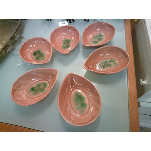 61 - 6 x Achill Pottery Irish Studio Art Ceramic Teardrop Shell Avocado Bowls