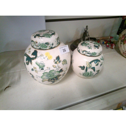 26 - 2 Pcs of Green Chartreuse Masons Ginger Jars