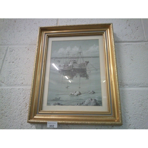 392 - Boat Scene in Gilt Frame (15