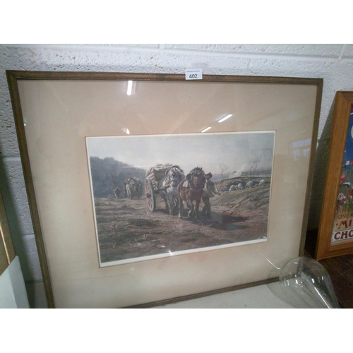 402 - Vintage Farm Scene Print in Frame