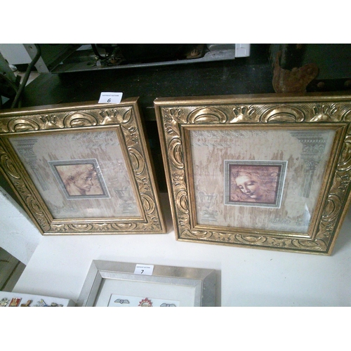 6 - 2 Gilt Framed Prints (Da Vinci & Michelangelo style)