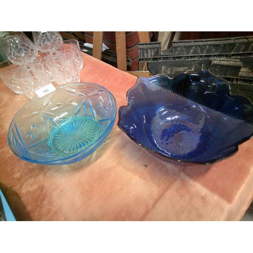 96 - 2 Coloured Glass Fruit Bowls