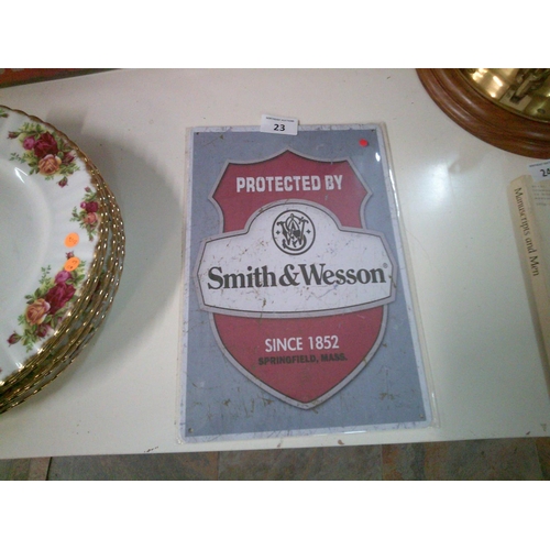 23 - Smith & Wesson Tin Sign (12