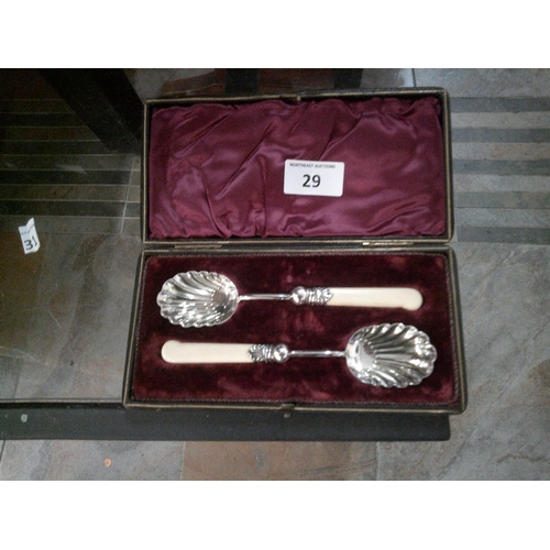 29 - Pair of Silver Plated Bone Handled Berry Spoons