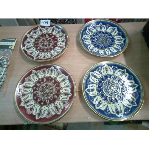 478 - 4 Hand Painted Dakas Ceramics Rhodes Plates