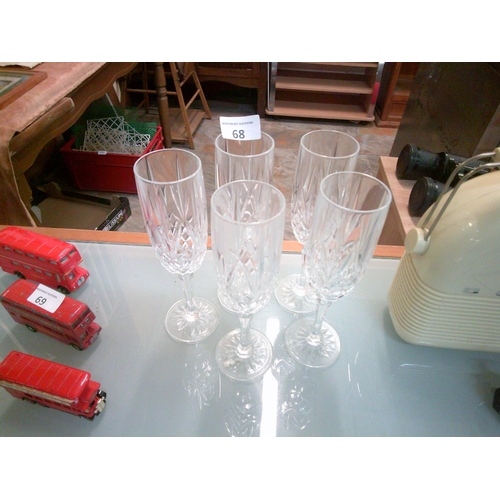 68 - 5 Crystal Champagne Flutes