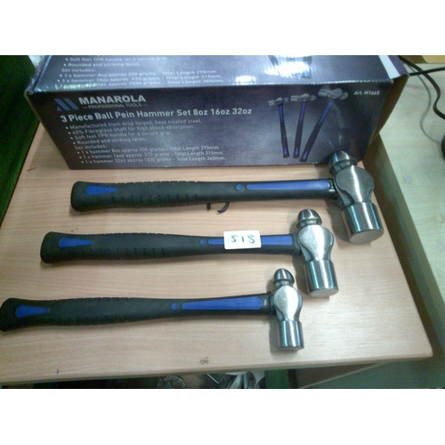 518 - New 3 Pce Ball Hammer Set