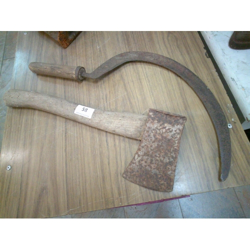 58 - Vintage Billhook & Hatchet