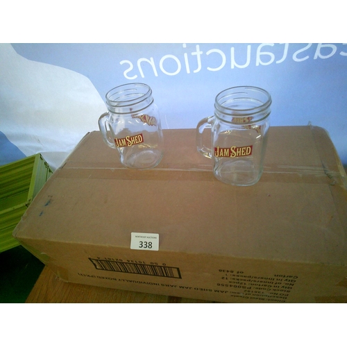 338 - Box of 12 Jam Shed Glass Jars