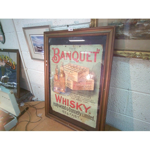 346 - 1920s Banquet Whiskey,Hollywood & Donnelly Belfast Original Pub Advertising in Frame (23