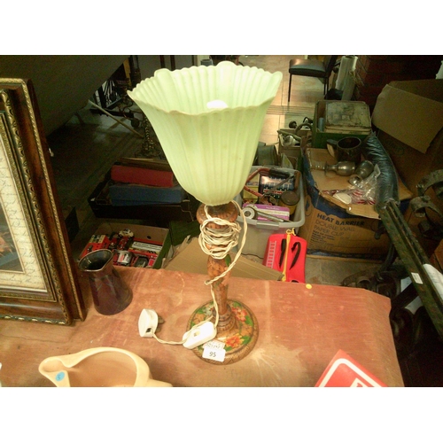 95 - 1920s Walnut Handpainted Lamp