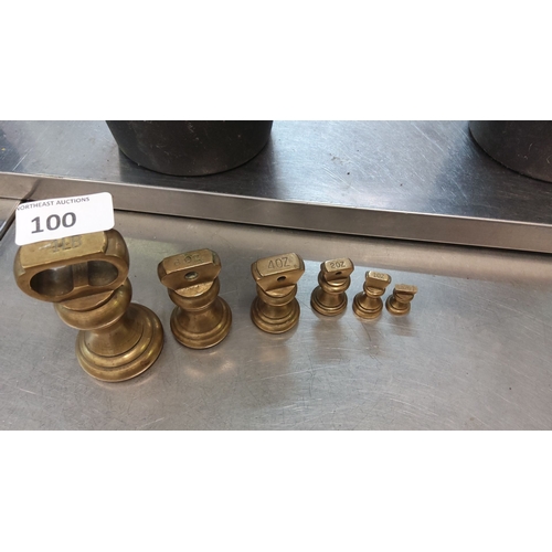 100 - Set of 6 graduated brass shop weights, ranging from 1/2 oz to 4 lbs.