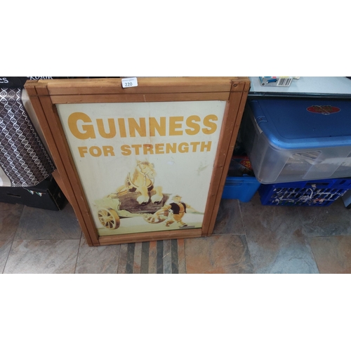 220 - Vintage Guinness advertisement poster. Framed in wood. Features horse and worker illustration. Iconi... 