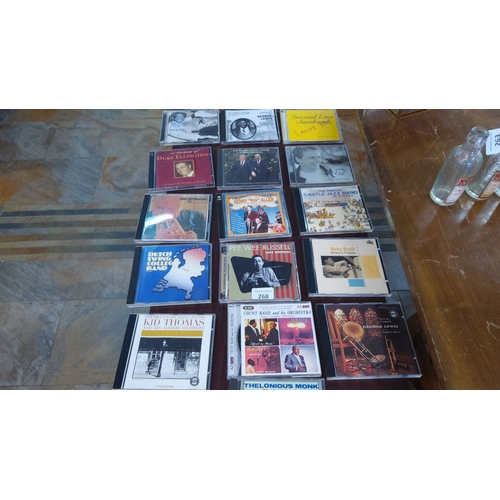 268 - Lot of jazz CDs featuring renowned artists, including Count Basie, Duke Ellington, George Lewis, Wil... 