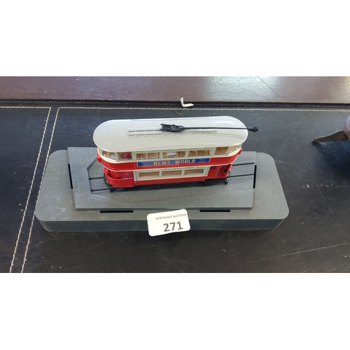 271 - Diecast model of a red and cream double-decker tram, labeled 