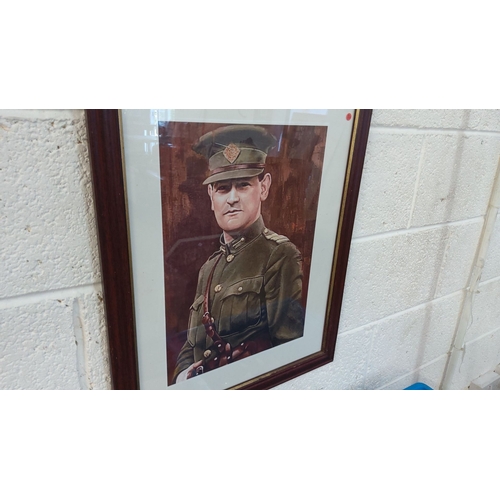 415 - Framed print of Michael Collins in uniform.