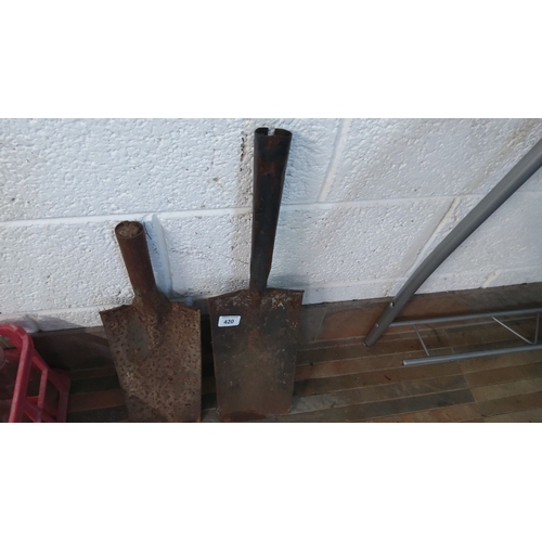 420 - Pair of vintage steel shovels heads