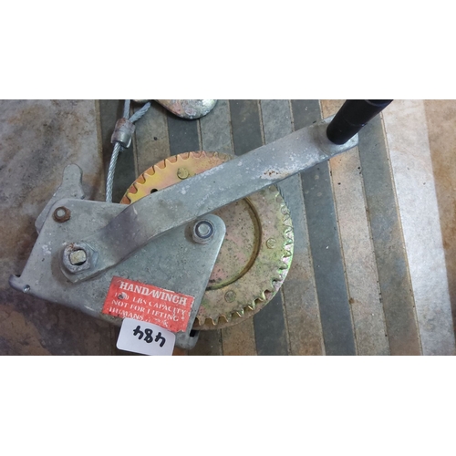 484 - Hand winch marked 