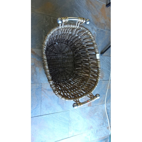 513 - Woven wicker basket with metal handles and spherical accents. Elegant and durable craftsmanship. Mea... 