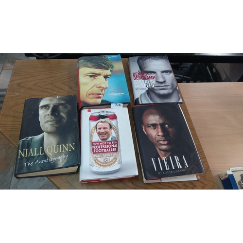 516 - Collection of five footballer autobiographies: “Niall Quinn: The Autobiography,” “Arsène Wenger: The... 