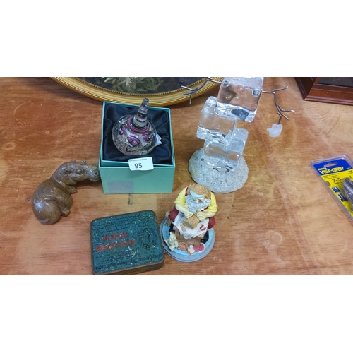 95 - Lot of various items,includes a hippo figurine, decorative glass paperweight, ice cube sculpture, ti... 