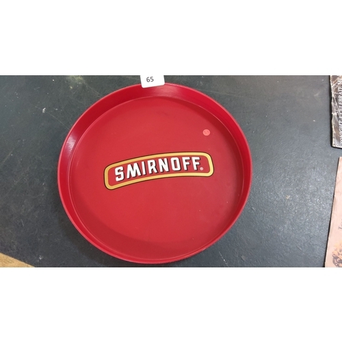 65 - Vintage Smirnoff promotional red tray featuring a bold logo design. Two images showing full view and... 