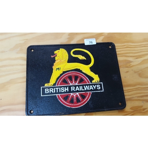 76 - Vintage British Railways cast iron sign featuring the iconic lion motif, painted in vivid yellow and... 