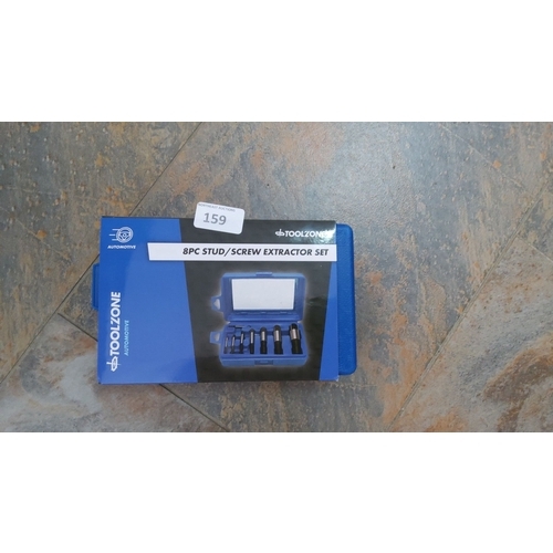 159 - Toolzone 8-piece stud and screw extractor set in a blue plastic case.