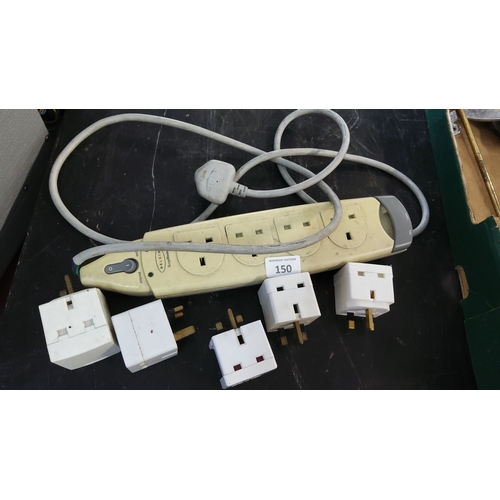 150 - Belkin SurgeMaster power strip with four UK plug adapters.