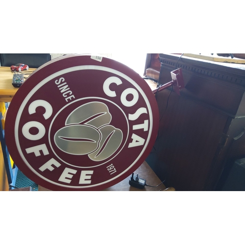 156 - Illuminated double sided Costa Coffee sign, circular, with the iconic logo and 'Since 1971' inscript... 
