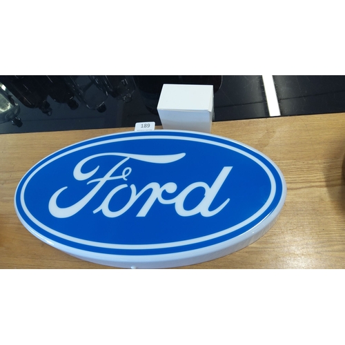 189 - Ford blue oval logo light up display sign.